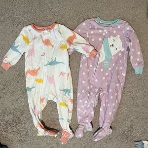 Carters Fleece Dinosaur and Bear Footie Pajamas Size 12 months